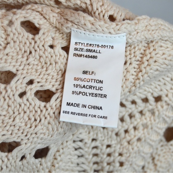 mo:vint Cream Color Crochet Open Knit Button Down Tank, Size Small - Picture 7 of 7